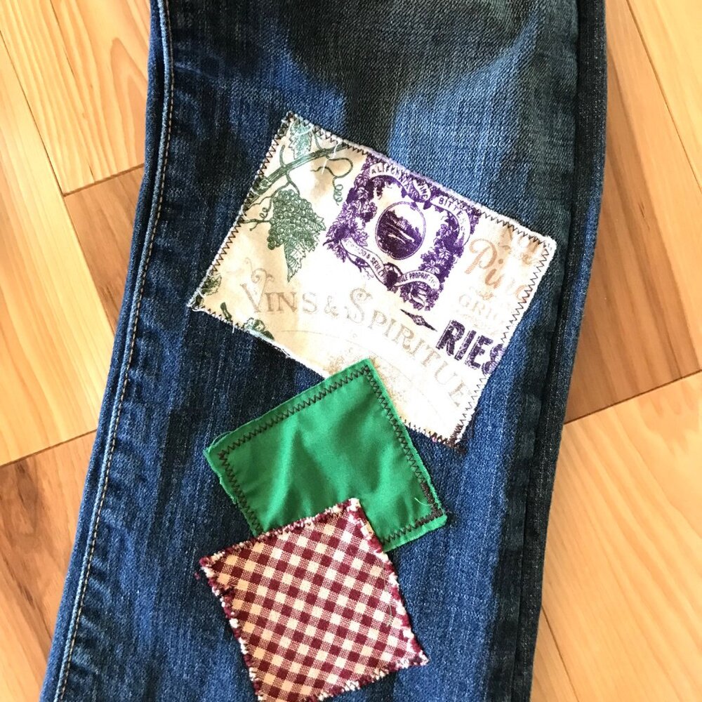 Upcycled Patchwork Jeans: Wine Theme Boho Hippie … - image 7